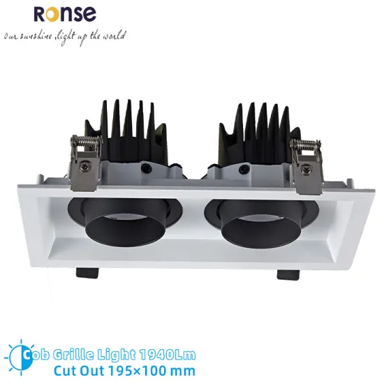 RONSE 230V Ceiling Recessed Grille Lights, Double Heads, Adjustable Beam Angle Downlight