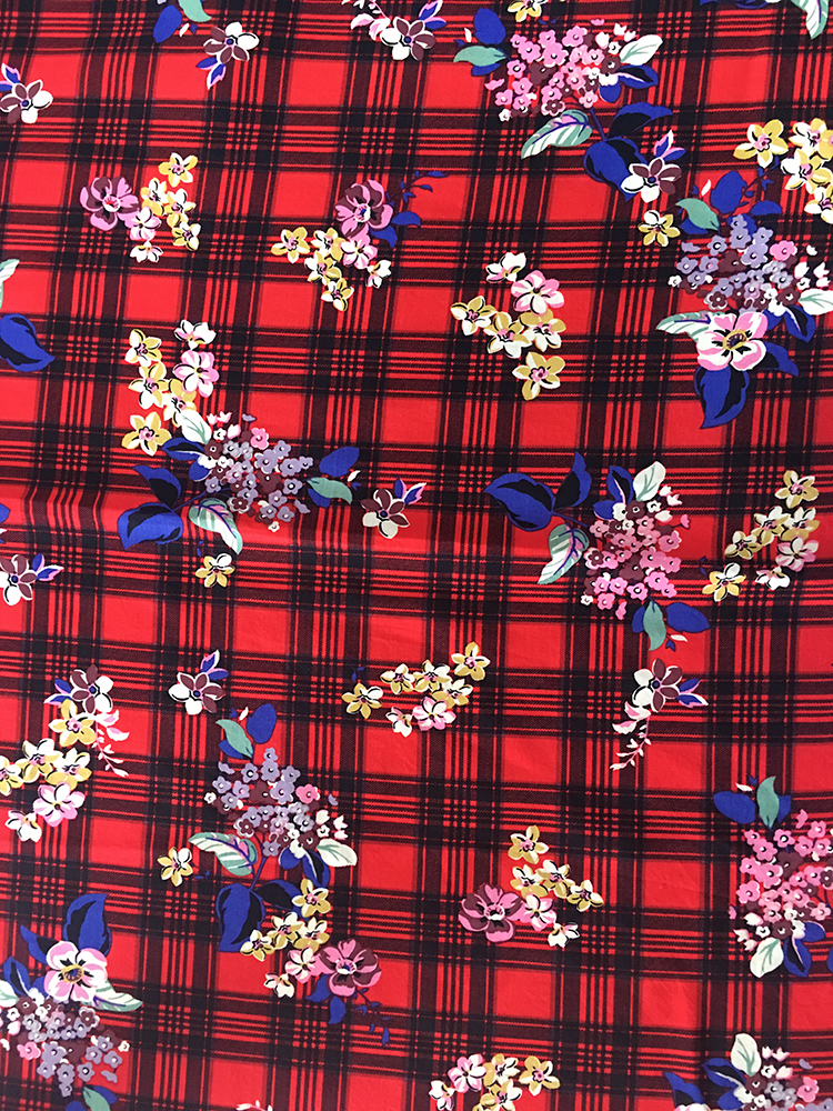 Check Flower Rayon Poplin 45S Light Printing Fabric