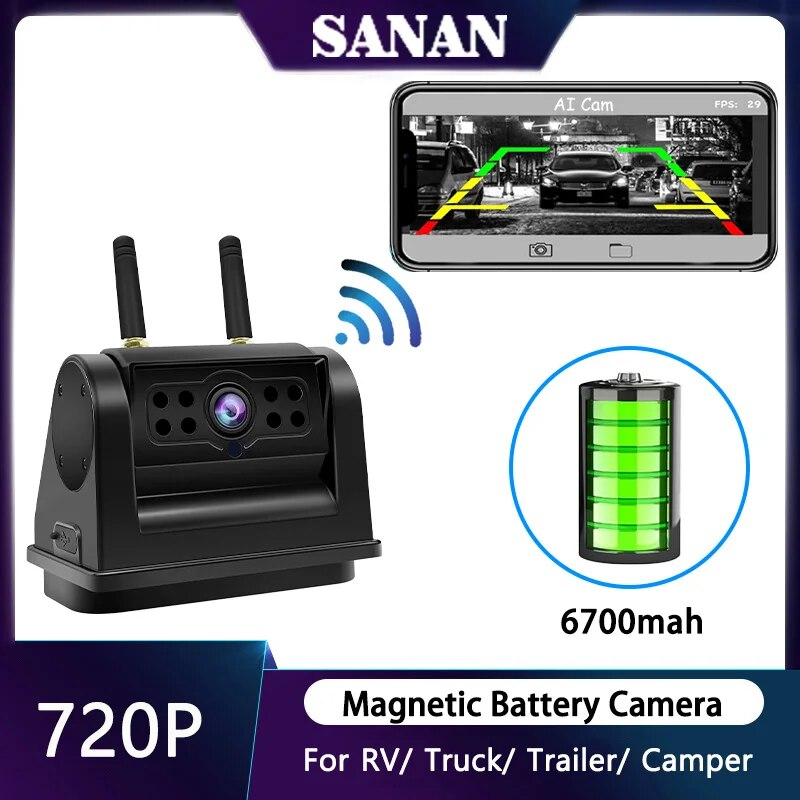 2,4 g wireless HD laterale HD/Vista posteriore RV Telecamera a batteria alimentata BSD ALLARME INVERSAZIONE INSTALLAZIONE MAGNETIC