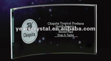 optic bend crystal jade glass awards with laser engraved for souvenir and gift(R-0898