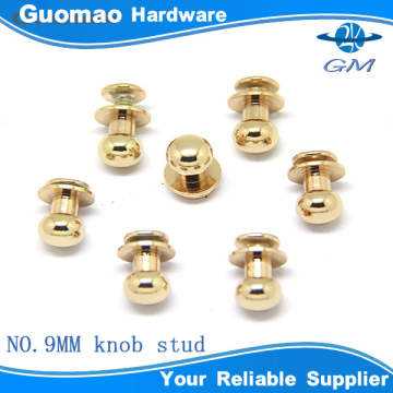 9MM Round golden rivet and knob studs trimming for garments /bags decoration