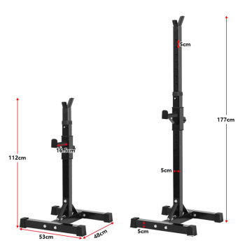Adjustable Iron Squat Rack Stand for Barbell Training - Black Gym Equipment