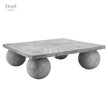 Modern Minimalist Outdoor Coffee Table Set - Square Cement Grey Wicker Teak Aluminum PE Rope Fabric Sectional