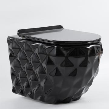 Black Wall Hung Toilet with Soft Closing Seat and Rimless Flush