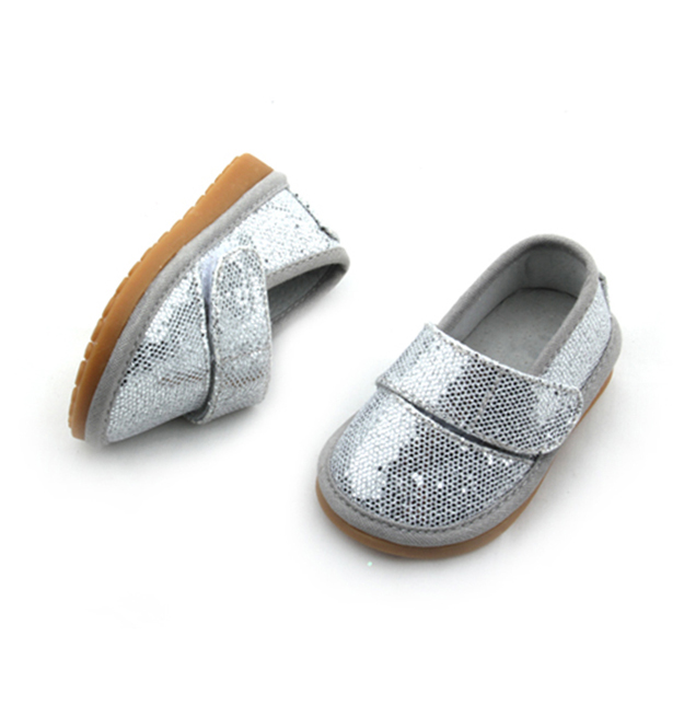 Funny Silver Faux Sequins Squeaky Baby Shoes 