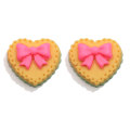 17mm Cartoon Heart Cookies With Bowknot Decoration Food Play DIY Biscuit Children Hair Ornament Resin Charms For Decoration