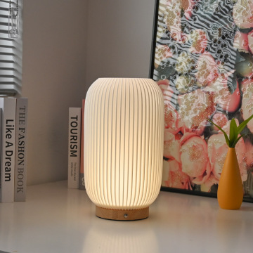 Modern Indoor Wood Base Desk Lamp - Chinese Luminaire Lantern Shape Premium Table Light