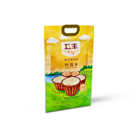 Custom Logo Food-Grade Plastic Rice Bags with Handles - Vacuum Sealed Digital Printing (1KG to 10KG)