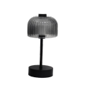 Rechargeable LED touch table lamp striped glass shade