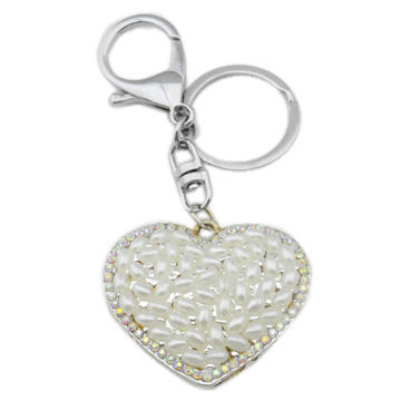 Full jeweled pearls heart-shaped inspired wholesale fancy keychain, OEM/ODM/small orders accepted