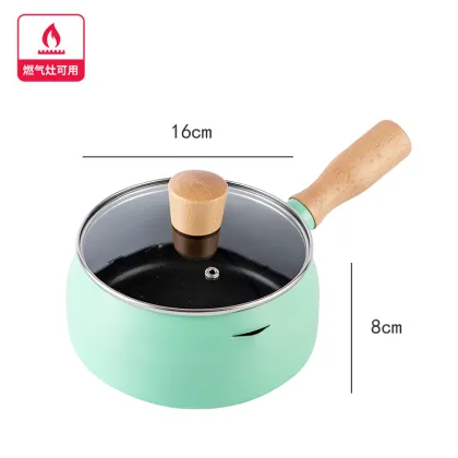 Natural wood handle drum luminum non-stick milk pan