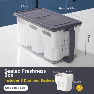 A small grey draining basket storage box