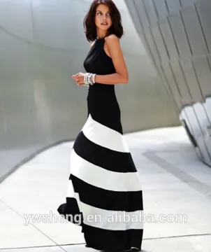 2016 Latest fashion Black and white stripes stitching sexy woman evening dress