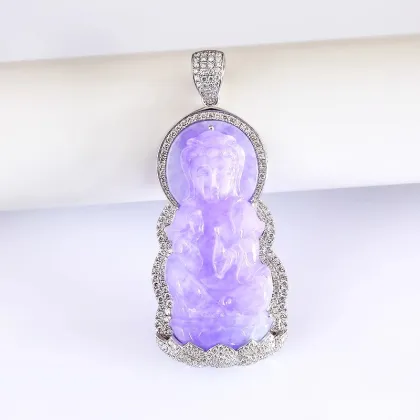 Natural A Grade Jadeite Blue Water Guanyin S925 Silver Luxury Pendant