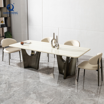 China Foshan Luxury Modern de madera de mármol Madera de acero inoxidable Mesa de comedor juego de 6-8 plazas