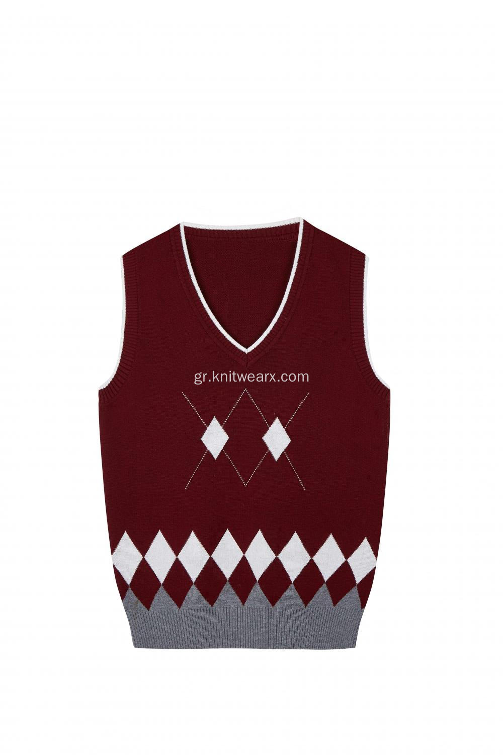 Boy's Knitted Diamond Jacquard Argyle School Vest