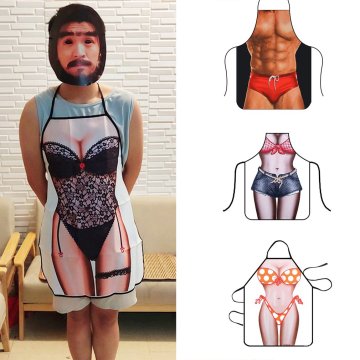 Funny 3D Kitchen Apron Digital Printed Sexy Naked Men Aprons Super muscle Hero Pattern Dinner BBQ Barbecue Cooking Uniform