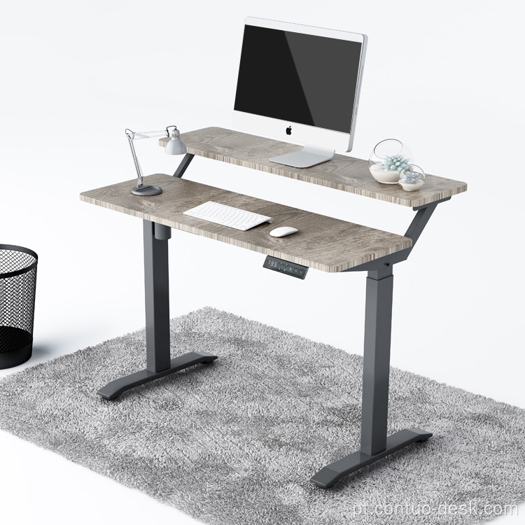 2024 Luxo Dois desktops de madeira para mesa ajustável de metal Desk de altura motorizada elétrica