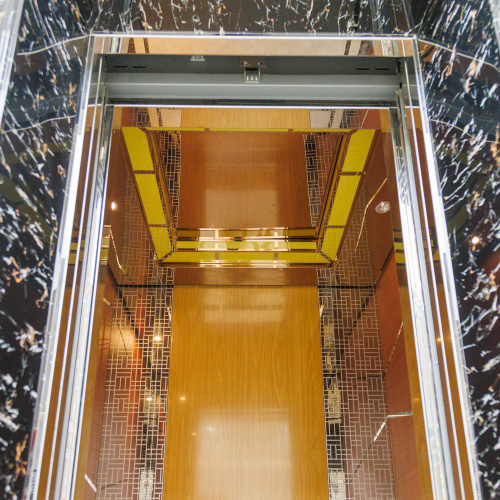 Деревянный шпон сочетает в себе лифты из нержавеющей стали