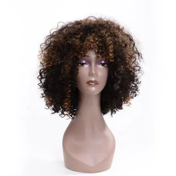 Wholesale heat resistant synthetic wig Short mix Brown with light brown Afro Kinky Curly wig synthetic hair wigs for Black Women