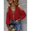 Women's Leopard V Neck Shirt Tops