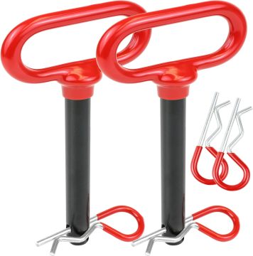 Red 5/8\" x 4-1/2\" Steel Hitch Pin with 4pcs 3\" R Clips - Rubber-Coated Handle Clevis Pin for Garden Trailers