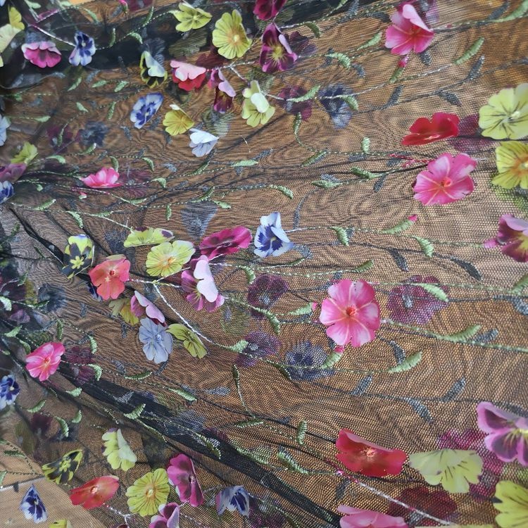 3D flores guipura bordado crianças tecido vestido de renda