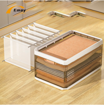 Transparent Stackable Plastic Storage Bins with Partitions for Living Room Clothing Organization