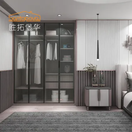 Simple 4 Door Wardrobe Customization: Home Bedroom Glass Swing Door Closet