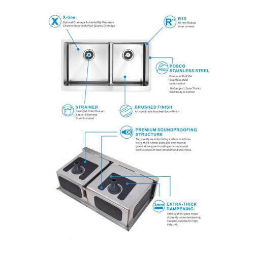 モダンなキッチンの長方形のダブルボウルはキッチンシンクです
