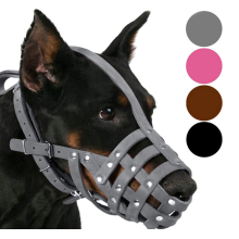 Pink Gray Leather Dog Muzzle