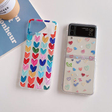 Fashion Love Heart Graffiti Foldable Phone Case for Samsung Galaxy Z Flip 3/2/1 & Z Fold 3 - PC Transparent