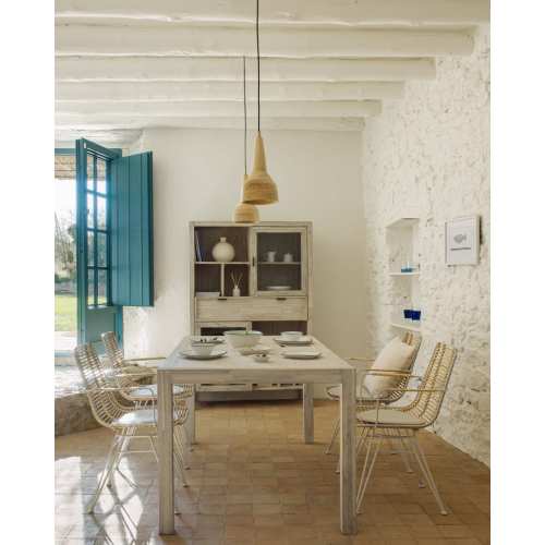 Modern Rattan and White Metal Armchair Indoor Outdoor