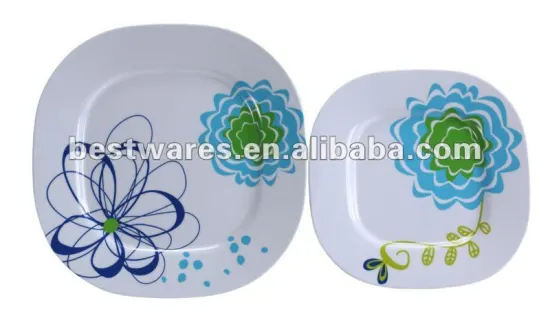 Square shaped melamine unbreakable plastic dinner plates