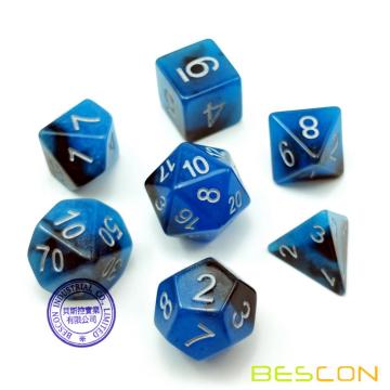 Ensemble de dés polyédriques incandescents à deux tons de Bescon BLUE DAWN, lumineux Ensemble de dés RPG d4 d6 d8 d10 d12 d20 d% Boîte de briques