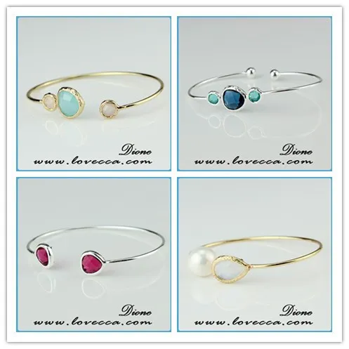 High Quality Never Fade Birthstone Charm Brass Glass Bangle Bracelet