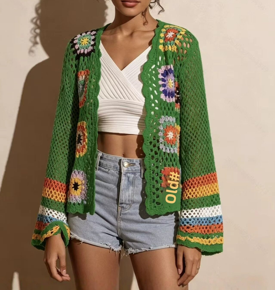 European American Handmade Crochet Knitted Cardigan