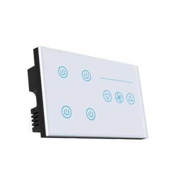 147*86mm UK Crystal Glass Panel Wi-Fi Wi-Fi 4-Gang &amp; Fan Dimmer Combo Touch Switch dengan Fungsi Pengukuran Kuasa