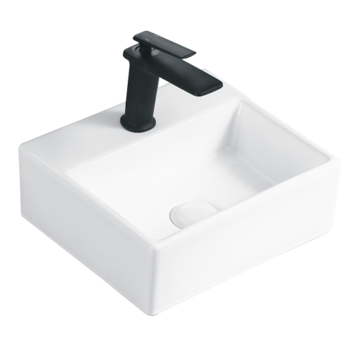 Small Counter Top Wash Basin White Vessel Sink With Tap Hole For Bathroom Supplier