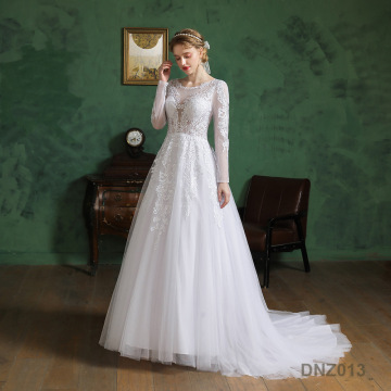 Ball Gown Lace White long sleeve wedding dress