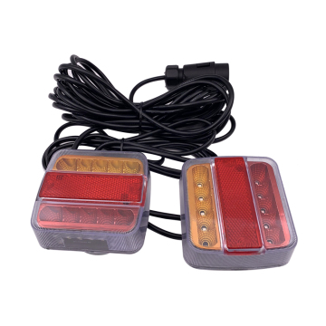 10LED Square Red and Yellow Trailer Tail Light with 7-Core Plug Wire Set Magnet