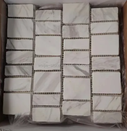 Scarpa Wide Jointed Beige Travertine Stone Mosaic Tiles for Indoor Floor