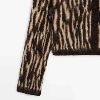 Women's alpaca animal striped cardigan