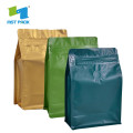 Custom printed kraft paper Flat Bottom Box Pouch Bag With Valve For Coffee Beansin food bags
