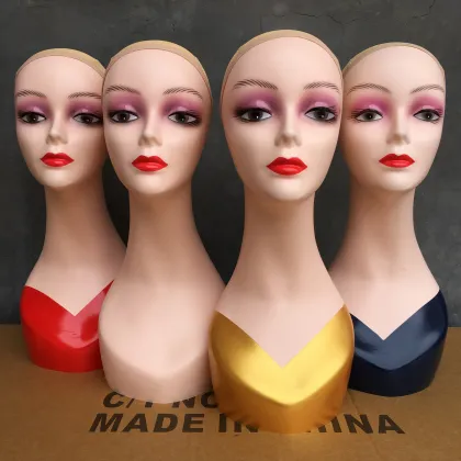 Custom made dark skin pretty mannequin head with shoulders with layered lashes 3d lash head mannequin head for hat