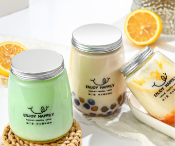 Custom Round Plastic Bottles with Aluminum Lid for Milk Tea and Beverages (500ml)