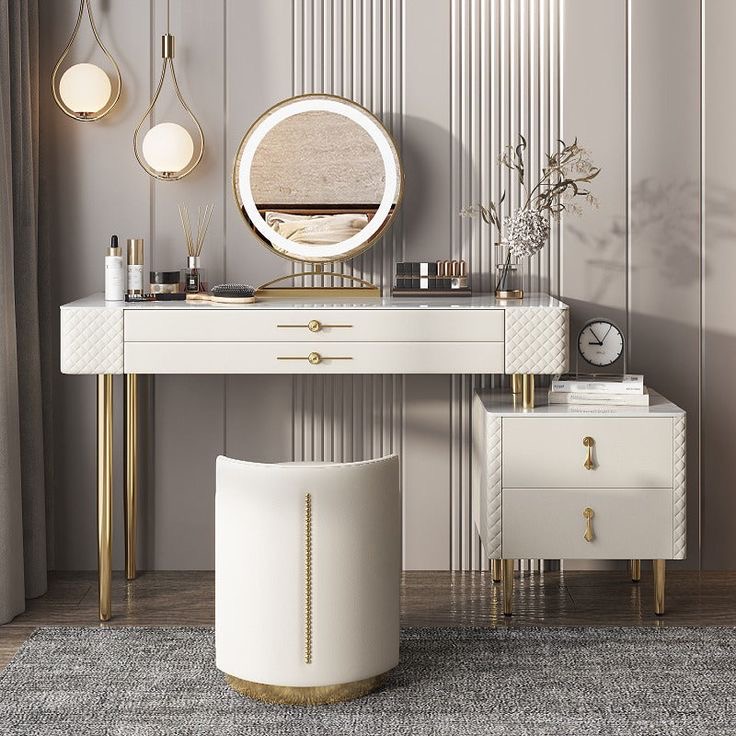 fashion Bedroom Furniture White Led Light low price Storage Optional Dresser Dressing Vanity Makeup Table With LED