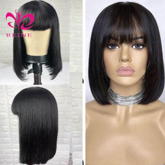 Hot Beauty Hair Wholesale Virgin Cuticle Aligned Indian Straight Bob Fringe Wig With Bangs Wigs Hair Suppliers Human Hair Wigs
