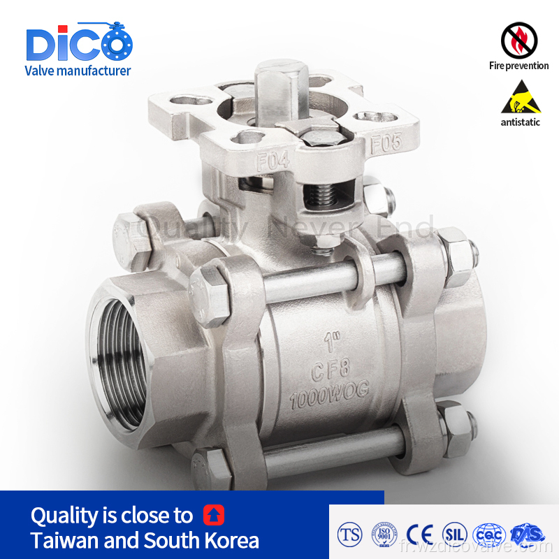 BSP / BSPT / NPT en acier inoxydable ISO5211 Valve à billes 3PC