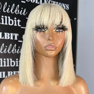 10A Grade Blonde Short Straight Bob Wig with Bangs - Brazilian Virgin Human Hair